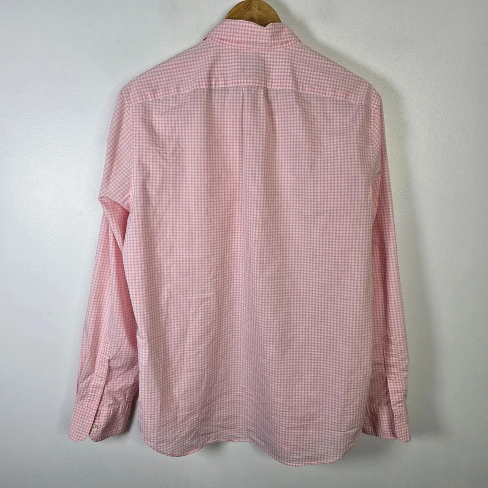 J. Crew Mens Slim Fit Pink Gingham Stretch‎ Button Down Shirt Size M